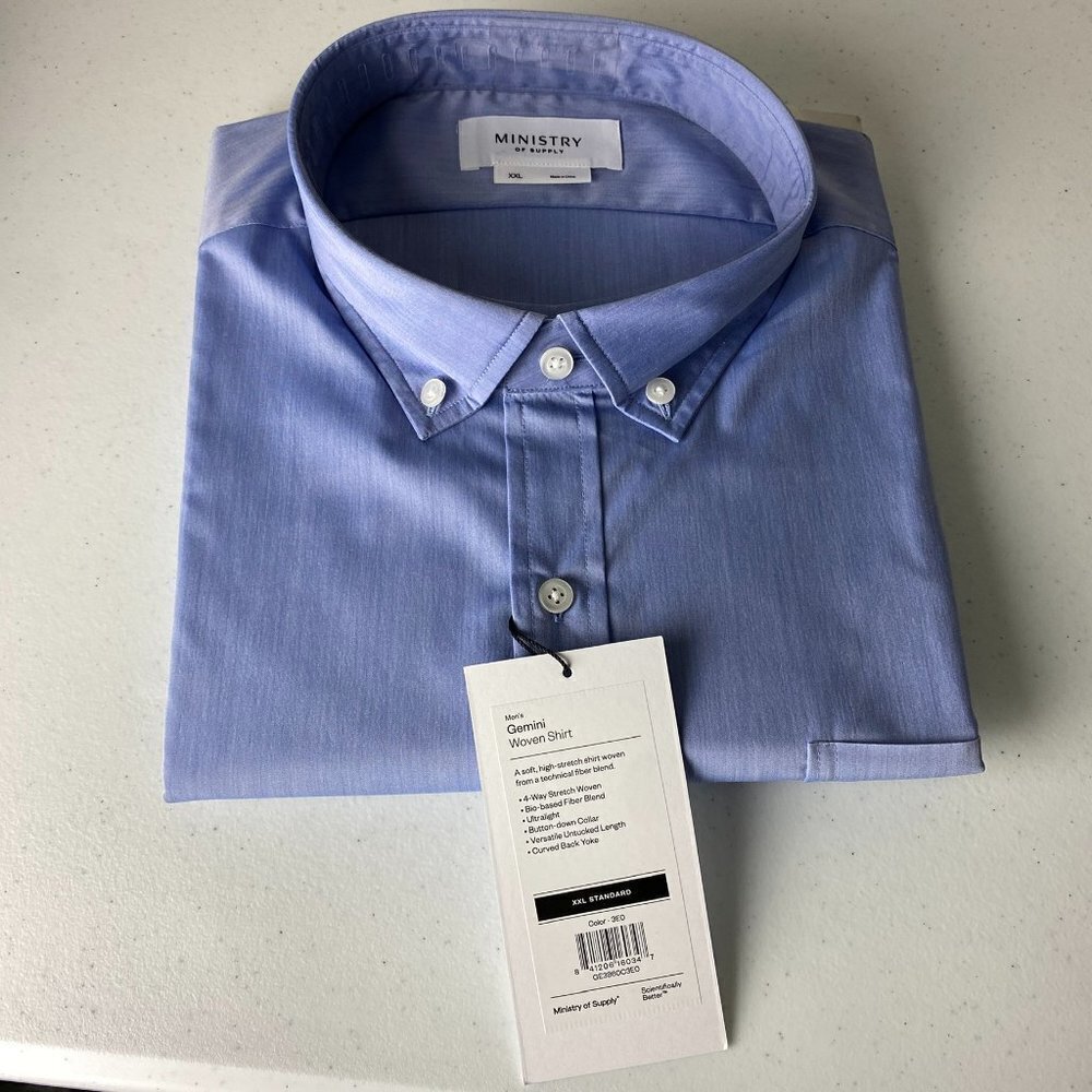 Ministry of Supply Gemini Woven Shirt Blue Mens XXL Standard Dress Shirt